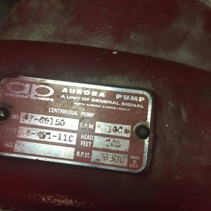 Aurora Pump Centrifugal pump tag